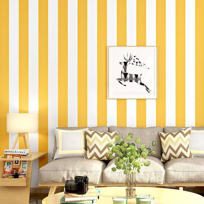 Flipkart SmartBuy 600 cm Wall Stickers Wallpaper Yellow and White Striped Pattern Living Room Kids Self Adhesive Self Adhesive Sticker