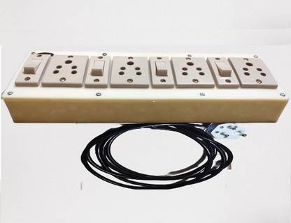 PooJay Enterprises Assembled PVC Extension Box/Junction Box/Spike Guard with Anchor 4Socket+4Switch+5Meter Cable 4  Socket Extension Boards
