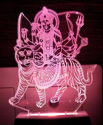 TrendyHouse The Maa sherawali 3D Illusion Night Lamp Comes with 7 Multicolor and 3D Illusion Design Suitable for Room,Drawing Room,Lobby Night Lamp