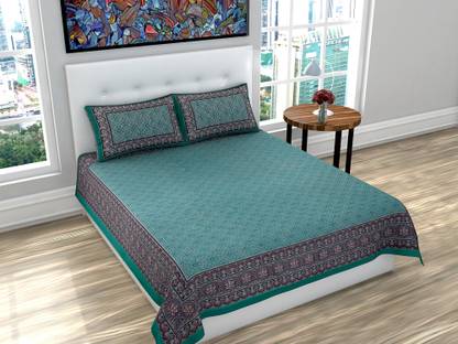 Vyom Crafts 116 TC Cotton Queen Printed Flat Bedsheet