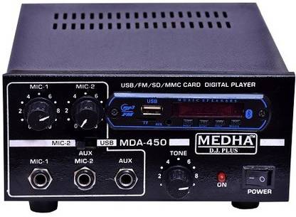 MEDHA D.J. PLUS MDA-450 PA Amplifier 2 Mic Input, 1 Aux, FM/USB Player with Bluetooth,Recording (45W RMS) 45 W AV Power Amplifier