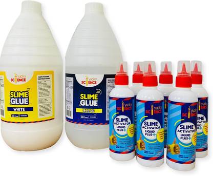 yucky science Jumbo Slime Kit. Make 200+ Slimes - Pack of 2 Bottles Slime & Craft Glue (Clear/White, 2 litres Each) + 6 Bottles Slime Activator Liquid Plus Clear (200 ml Each)