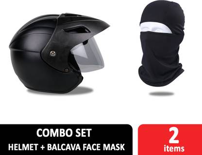 MOTOTRANCE Nano Trace Open Face Helmet (Matt Black) & Balaclava Face Mask For Bike Riding Combo