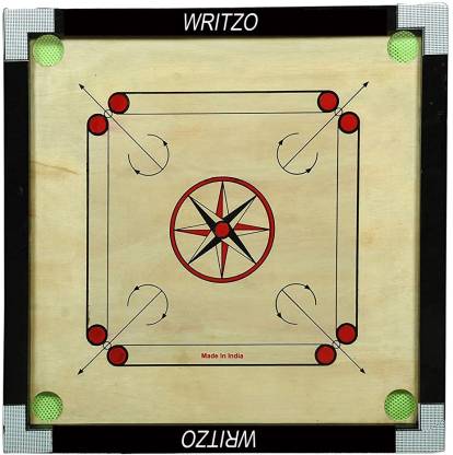 Writzo Gloss Finish Carrom Board with Coins, Striker & Powder 20inch Carrom Board 2 inch Carrom Board