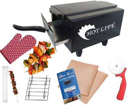 HOT LIFE 2000W Medium Steelo Element High Quality Home Simpley HLMT-4578 Electric Tandoor Pizza Maker Fish Chikeh Tikka Naan Roti Cake Baker Frunch Fry Meat Barbeque Chaap Oil fryer (black) Electric Tandoor