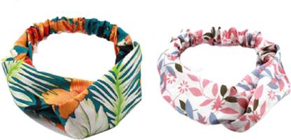 SHIAAN Cloth Elastic Hairbands For Women (Green & White) - Set Of 2 Hair Band