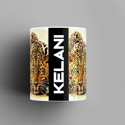 Beautum Name Printed Kelani Cheetah Design Ceramic (350) ml. Model No:BMNAT009483 Ceramic Coffee Mug