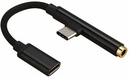 Airtick Black Usb Type-C 3.5 Mm Female Jack Charging and Audio Headphone L Shape Wired Phone Converter