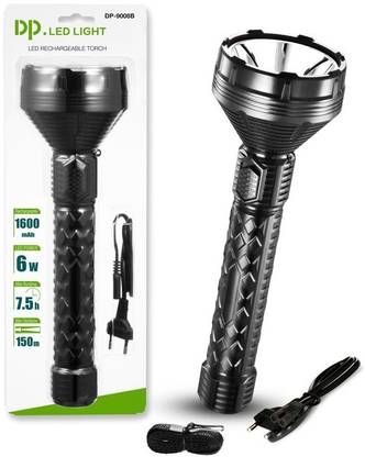 Dp 9008B RECHARGEABLE LED TORCH 1600mAh Battery, 6W Power, 150m Range Torch