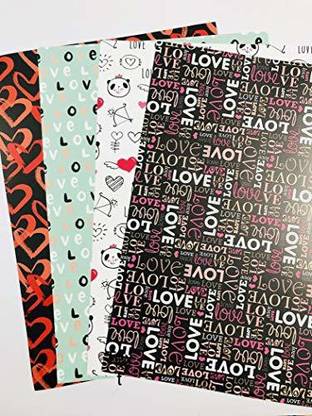 Paaroots 180 gsm A4 Size Love Theme Printed Art and Craft Paper Sheets for DIY, Scrapbooking, School Projects, Card Making - Pack of 40