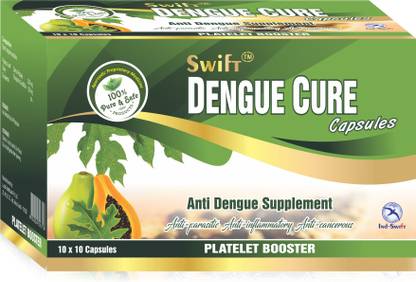 Ind swift Herbal Dengue Cure Capsules – Platelets Booster Capsules – Giloy,Tulsi,Neem,Papaya,Pudina Capsules – Improve Immune System Capsules – Anti Dengue Capsules 100 caps