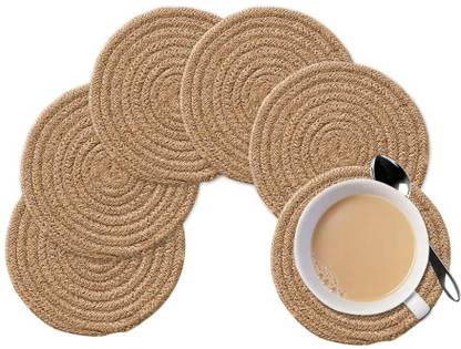 PartyStuff Round Reversible Jute Coaster Set