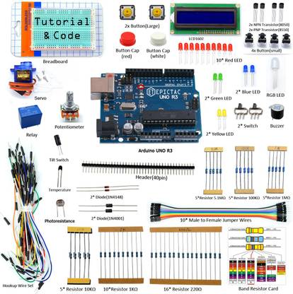 EPICTAC Electronics Project LCD1602 Starter Kit for Arduino UNO R3 Mega2560 Nano Servo Relay LCD1602 Beginner/Starter Kit for Arduino with Tutorial & Code Educational Electronic Hobby Kit