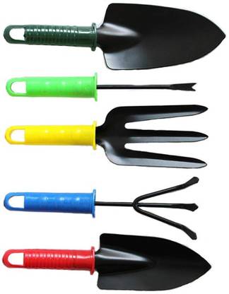 SEASPIRIT Gardening 5 Pcs Garden Tool Set Gardening Trowel,Cultivator,Trans-planter,Weed Remover And Garden Fork With Plastic Handle Garden Tool Kit