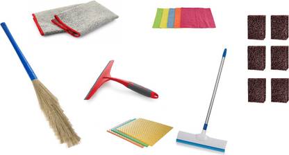 cello KITCHEN CLEANING UTILITY ITEMS SET OF 7 PIECES Broom, Cleaning Cloth, Kitchen Wiper, Cleaning Wipe, Cleaning Cloth, Floor Wiper, Scrub Pad