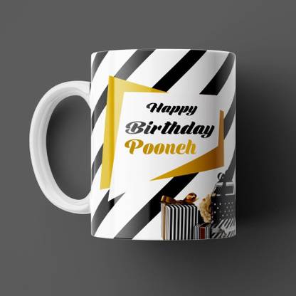 Beautum Happy Birthday Pooneh Best B'day Gift White Ceramic (350ml) Coffee Model NO:ZHB015781 Ceramic Coffee Mug