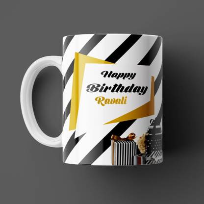 Beautum Happy Birthday Ravali Best B'day Gift White Ceramic (350ml) Coffee Model NO:ZHB017055 Ceramic Coffee Mug