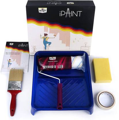 Berger iPaint DIY Home Wall Painting Kit (9" Roller, Sponge Block, 3" Brush, Painting Tray, Masking Tape, DOU Booklet) F0000Z0991001000 Paint Roller