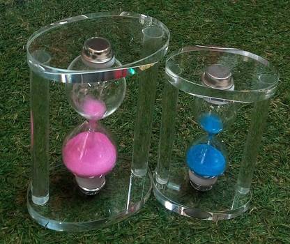 Mohangifts Oval Base Crystal Hourglass Quick 21 seconds Sand Timer set of 2 sizes Glass Paper Weights  with Clear finish