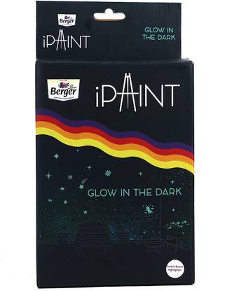 Berger iPaint DIY Glow in Dark Switch Board Highlighter Painting Kit (2 Foam Roller, Painting Tray, Glow in the Dark Paint, Stencil Set, DOU Booklet) Fluorescent Green Emulsion Wall Paint