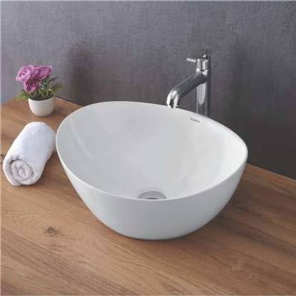 Tap & Tile Most White Table top Wash Basin/Glossy Finish/Counter top/Table top Bathroom Sink/Super White Color Table Top Basin