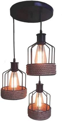 BLACK RAY Jute Rope/ Rope Hanging/ rope aluminium black shade (Without Bulbs) Pendant Lamp Ceiling Lamp