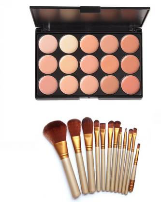 Khelni Professional 15 Colors Contour Face Cream Concealer Camouflage Makeup Palette Contouring Kit With 12Pcs Naked Makeup Brushes