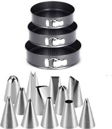 The Unique Collection r round cake tin set with 12 nosel set Kitchen Tool Set