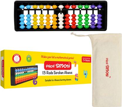 Prof. Simon 13 Rods/Digits Soroban plastic Abacus with colorful beads, Kids Maths learing Tool (Multicolor)