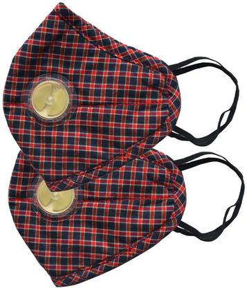 Accalia Accalia Classic Red Checks Pattern Ear String with Filter, Reusable Cotton Fabric Mask, Set of 2 CFCMCLREEWIF