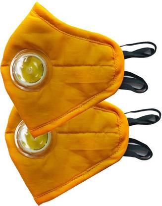 Accalia Solid Turmeric Yellow Head String With Filter, Reusable Cotton Fabric Mask, Set of 2 CFCMTRYEHWIF