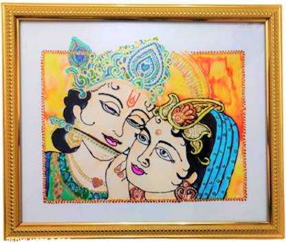 KIMAYA KREATIONS Radha Krishna Glass Painting 40x33 Enamel 13 inch x 15.5 inch Painting