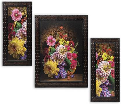 Indianara Set of 3 Floral Painting (3058) Digital Reprint 13 inch x 22.2 inch Painting