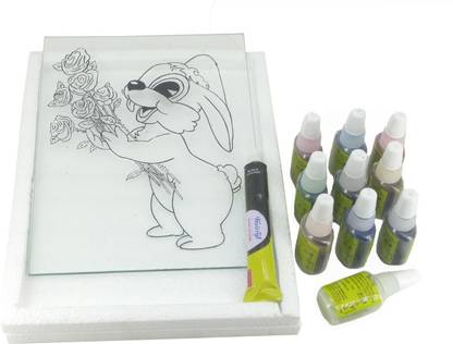 AUMNI CRAFTS Glass Painting Kit 8x6 Inch Base With 10 Water Based Colors of 10ML Each and 1 Outliner of 15 ML (G1M4-GC)
