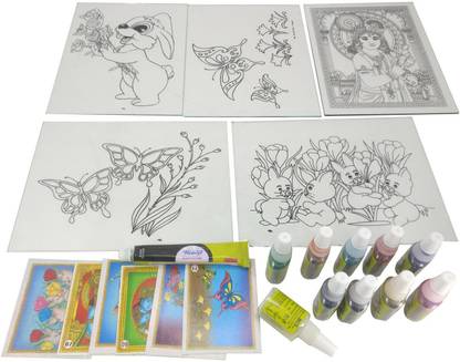 AUMNI CRAFTS Glass Painting Kit Random Design Template 8x6 Inch Base With 10 Water Based Colors of 10ML Each and 1 Outliner of 15 ML (G1M0-GC)