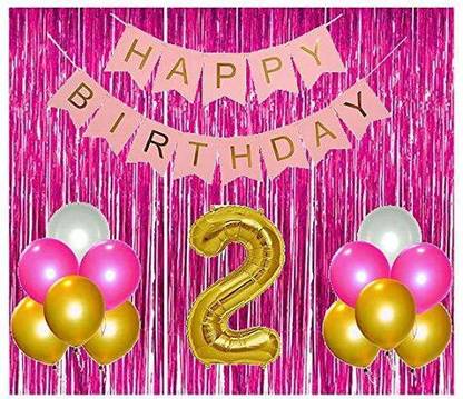 Anayatech 2nd birthday combo-1 happy birthday banner,2 no foil,2 pink curtain, 30 balloons(pack of 34)