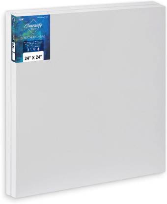 Canvasify Medium Grain Stretched Canvas 24" x 24" (Pack of 2) Cotton Medium Grain Stretched Canvas Board (Set of 2)
