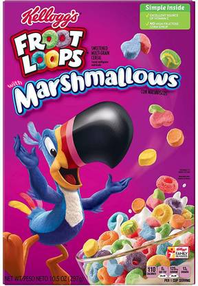 Kellogg's Froot Loops Breakfast Cereal with Fruity Shaped Marshmallows, 297 g Box