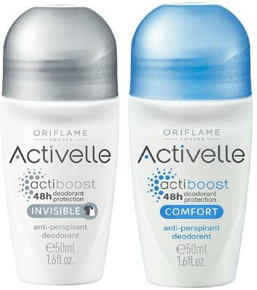 Oriflame Sweden Activelle Comfort & Invisible Anti-Perspirant 48h deodorant protection Roll On, Set of 2 (50 ml each) Deodorant Roll-on  -  For Men & Women