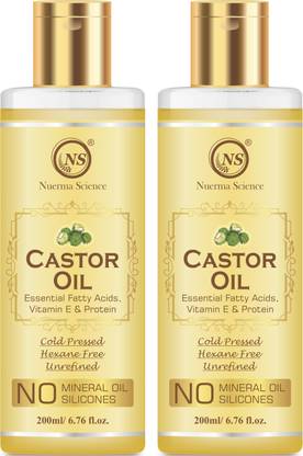Nuerma Science Premium Castor Oil, 100% Pure (For Hair Growth, Anti Dandruff, Nails Growth, Eyebrows growth, Beard Growth) (Pack of 2) 200 ML Each