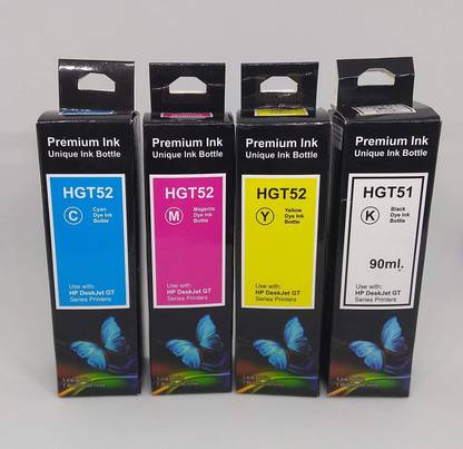 AS ENTERPRISES HGT 51, HGT 52, GT51, GT52 Black + Tri Color Combo Pack Ink Bottle