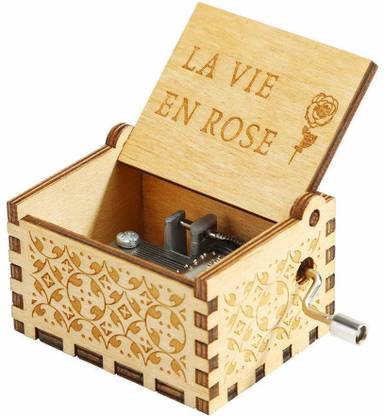 EITHEO Wooden Hand Cranked Collectable Engraved Vintage Music Box - La Vie En Rose