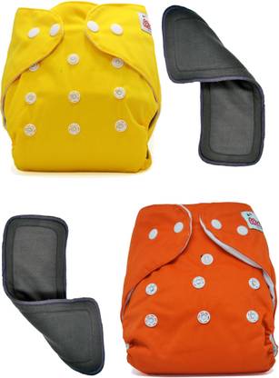 KIDDAYS Cloth Diaper Pocket Type -Washable Reusable - With Charcoal Bamboo Insert Pad -5 Layered(SET OF 2)