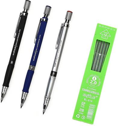 Samvardhan 3Pcs 2.0mm 2B Mechanical Pencil with 12 Lead Refill (Sharpener in The Cap) Pencil
