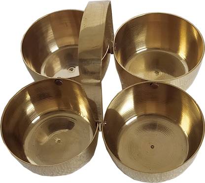Shiv Brass Puja Roli Chawal , Elaichi, Mishri 4 Bowl Stand / Brass Chowmukh Haldi Kumkum Holder Chowmukh 4 Bowl Holder Patra Brass
