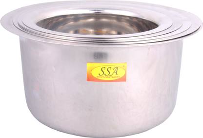 Shivshakti Arts Stainless Steel Bhagoni / Tope / Patila Set With Induction Bottom Serving & Cooking Food - Heavy-22 Gauge - (Medium, Set Of 5 Bhagoni 1200, 1500, 2100, 2600 & 3200 ML) Tope Set 3.2 L capacity 22.5 cm diameter
