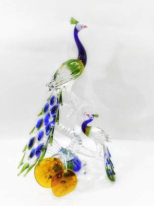 Manju and Sons Peacock and baby peacock Pure solid glass crystal Decorative Showpiece  -  20 cm