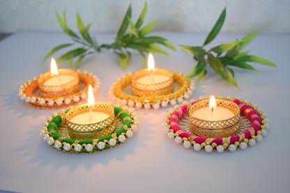 Kriti Art Candle Tealight Holder Gold Plated 4 - Cup Tealight Holder Set