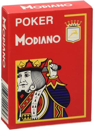 Modiano Italian Poker Game Playing Cards - Red Poker - Large 4 Index - Single Card Deck - 100% Plastic Made in Italy
