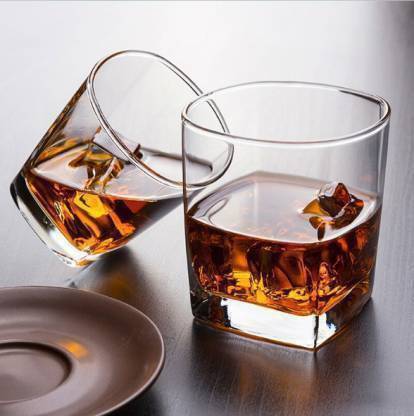 Zedwhy (Pack of 2) Crystal Clear Square Whiskey glass set of 2 Glass Set (290 ml, Glass) Glass Set Wine Glass